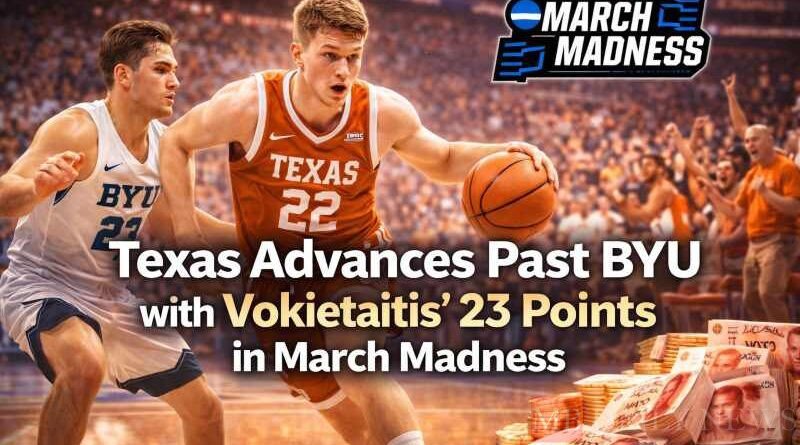Texas Advances Past BYU with Vokietaitis' 23 Points in March Madness