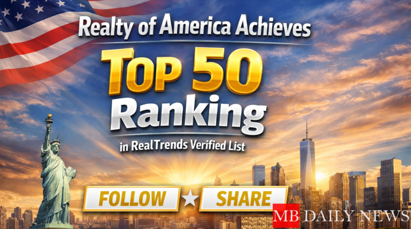 Realty of America Achieves Top 50 Ranking in RealTrends Verified List
