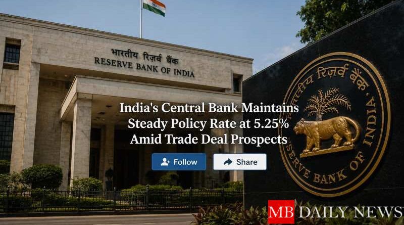 India's Central Bank Maintains Steady Policy Rate at 5.25% Amid Trade Deal Prospects