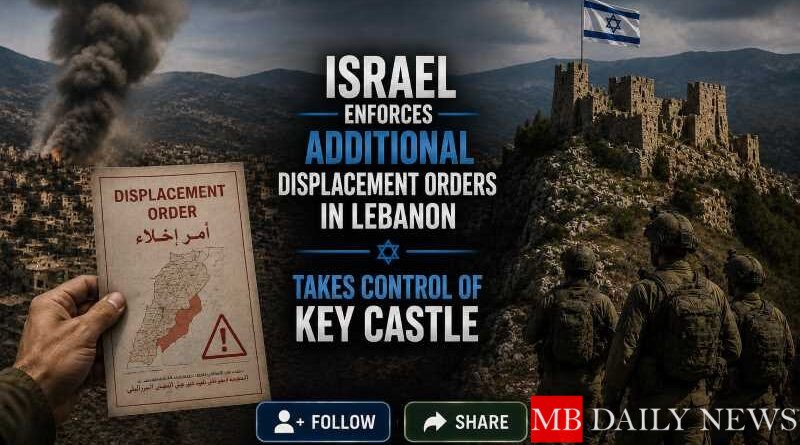 Israel Enforces Additional Displacement Orders in Lebanon, Takes Control of Key Castle