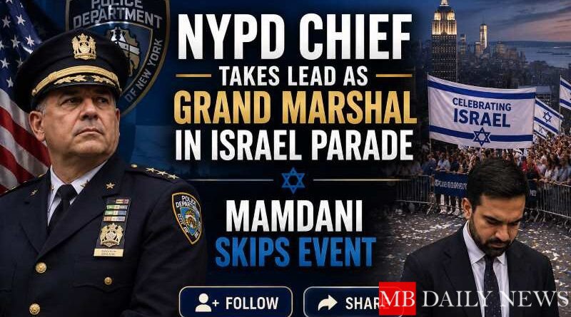 NYPD Chief Takes Lead as Grand Marshal in Israel Parade; Mamdani Skips Event