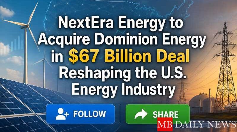 NextEra Energy to Acquire Dominion Energy in $67 Billion Deal Reshaping the U.S. Energy Industry