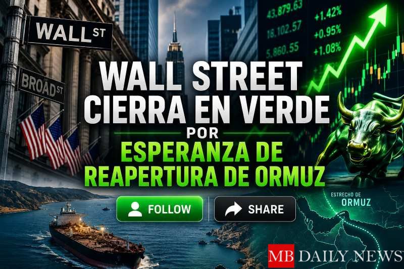 Wall Street cierra en verde por esperanza de reapertura de Ormuz
