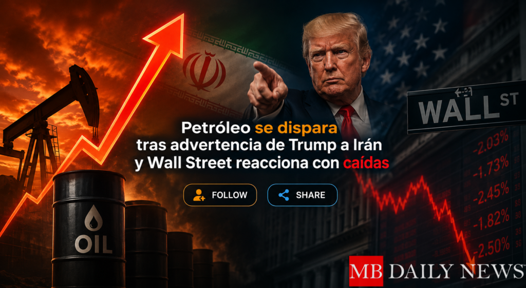 Petróleo se dispara tras advertencia de Trump a Irán y Wall Street reacciona con caídas